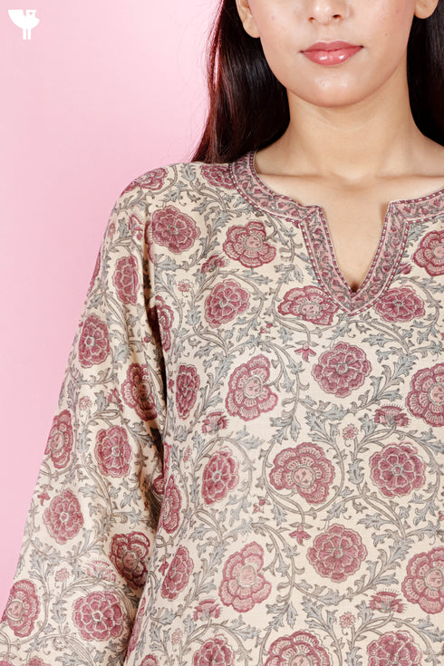 Chanderi Silk Kurta Pant and Dupatta Set With Block Print
